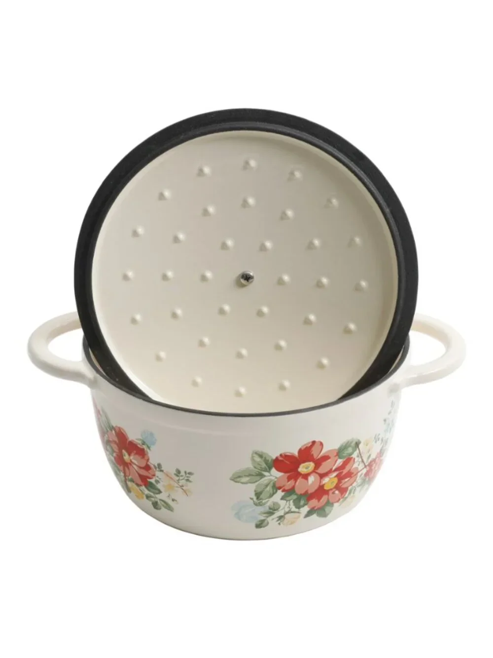 The Pioneer Woman White 3 Qt Vintage Floral Enameled Cast Iron Lid Dutch Oven
